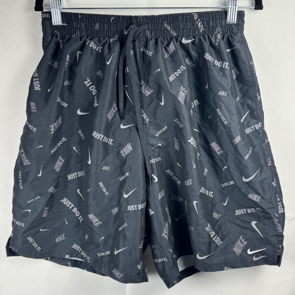 Nike Mens XL Black Just Do It Logo Print Swim Trunks Mesh Lined Shorts RN37763
